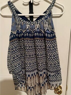 Avenue Blue and White Printed Sleeveless Camisole